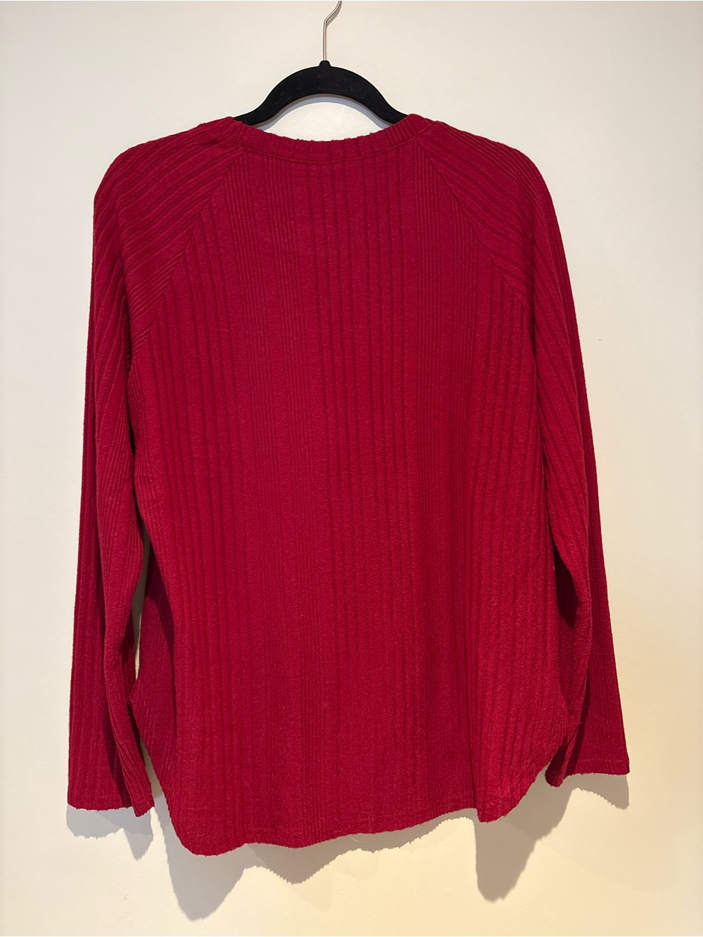 Women's Red Ribbed Long-Sleeve Top - Picture 8 of 8